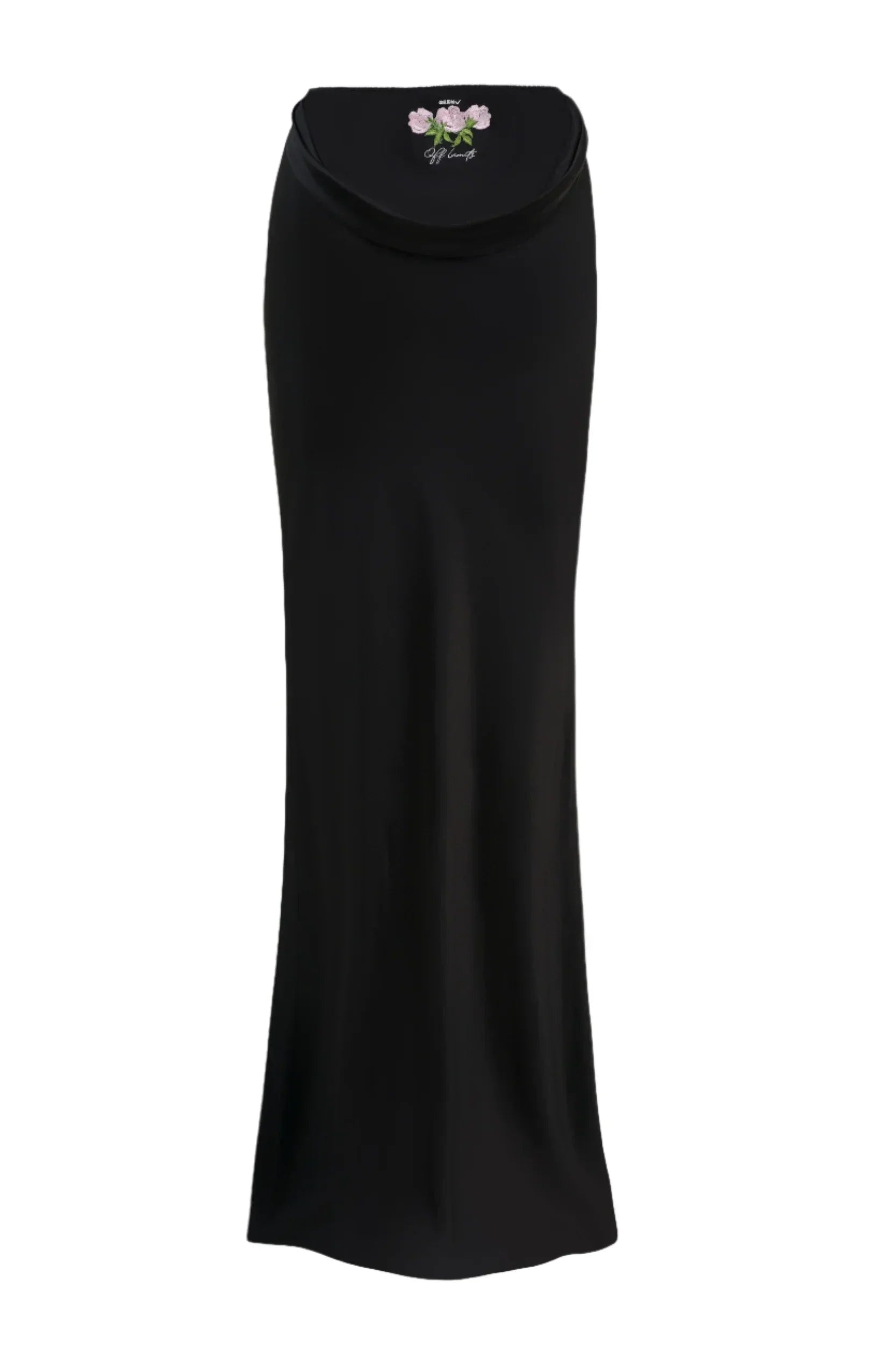 Black Long-Sleeve Maxi Dress with White Lace Hem