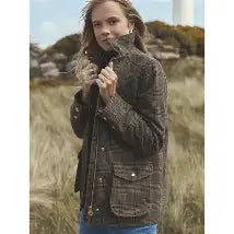 Close-up of Glen Plaid Jacket with Brass Zippers